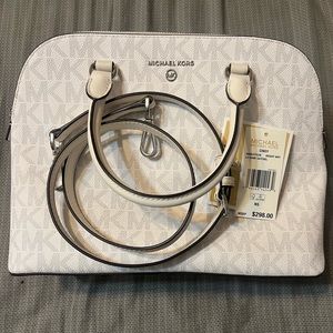 Michael Kors Cindy Large Dome Satchel- Bright White